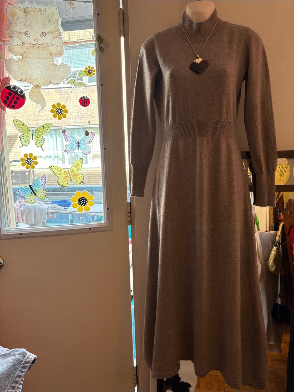 Long Sleeve Knit Maxi Dress in Taupe. Cashmere